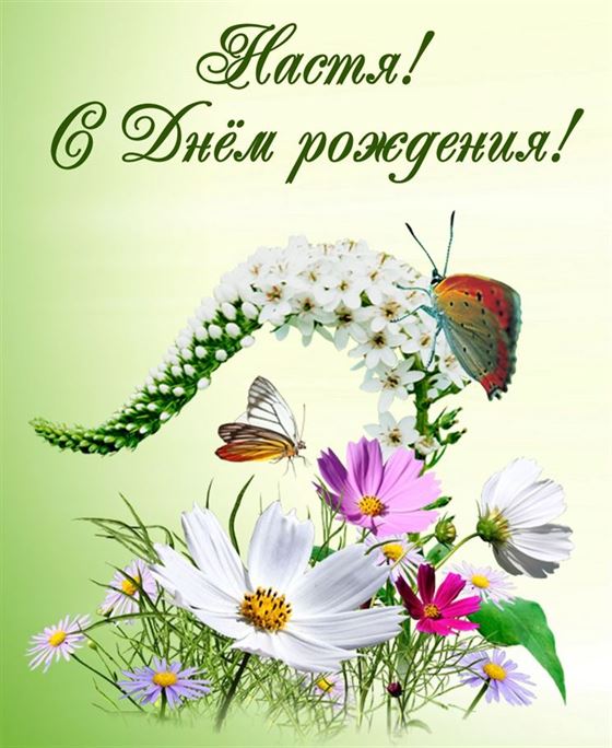 Трогательная картинка с бабочкой на цветке в День рождения Анастасии