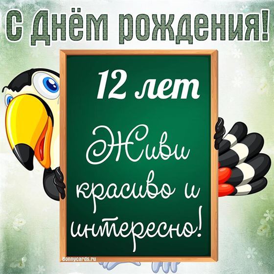 Попугай на картинке с днём рождения 12 лет
