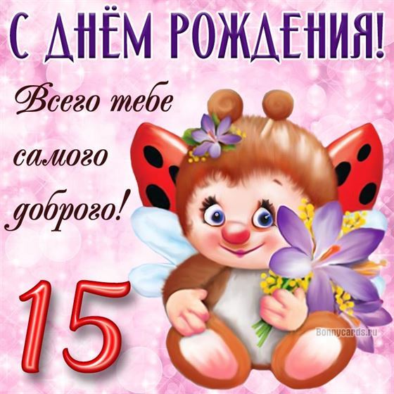 С днём рождения в 15 летие открытка с божьей коровкой