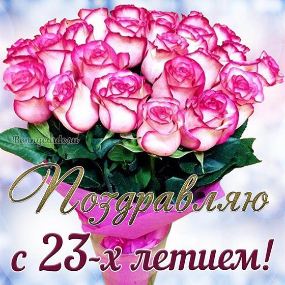 Букет розовых цветов на открытке на 23 летие