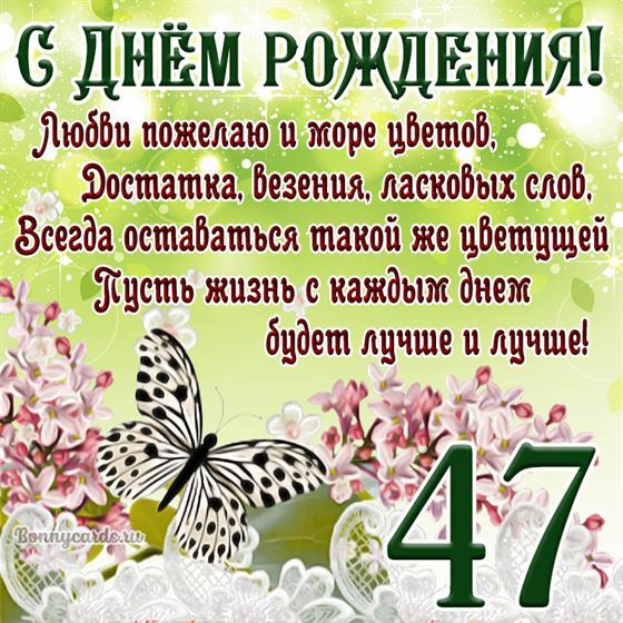 Открытка с бабочкой и цветами на 47 летие