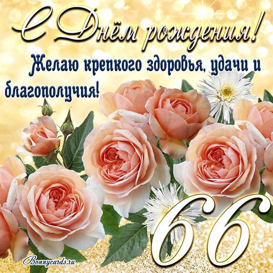 Желаю крепкого здоровья, открытка с цветами 66 летие