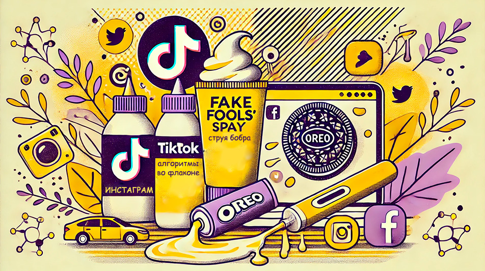 Минималистичная сцена с розыгрышами на 1 апреля из TikTok, Instagram и Pinterest