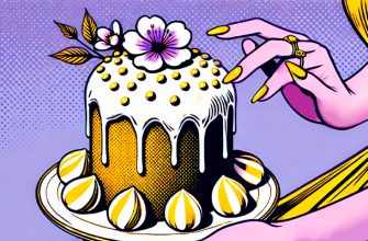 Украшение куличей цветком, глазурью, яйцами, золотом, зефиром. Женские руки держат украшенный кулич