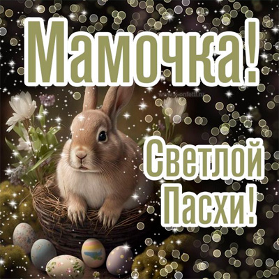 Открытка маме поздравление с Пасхой кролик в лесу