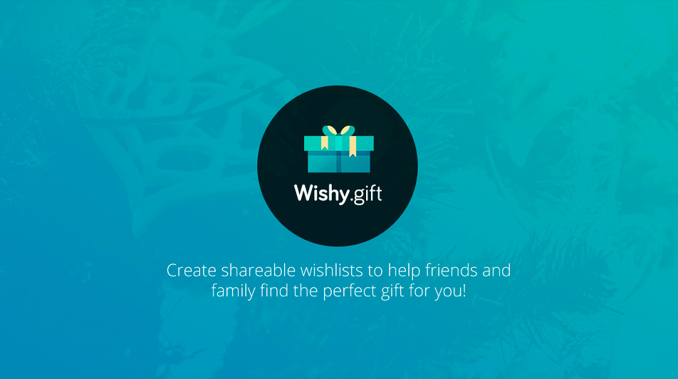 бирюзовый баннер сервиса для создани явишлиста на день рождения wishy.gift